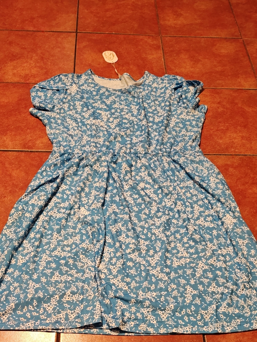 Blue Floral Dress - Casual Short Sleeve